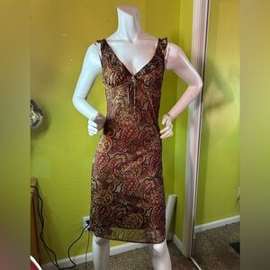 Forever 21 Vintage Brown/Red Paisley Midi Sleeveless Dress